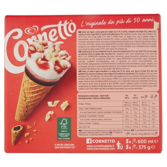 ALGIDA CORNETTO FRAGOLA CONFEZIONE DA 5 GR 375