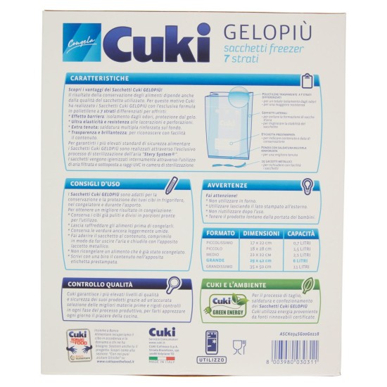 CUKI GELOPIÙ SACCHETTI FREEZER GRANDI - 29x42 cm - 6 L 