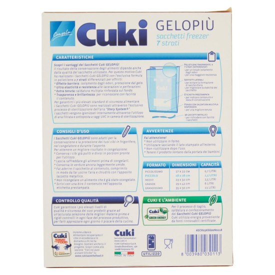 CUKI GELOPIÙ SACCHETTI FREEZER PICCOLI - 18x28 cm - 1,5 L