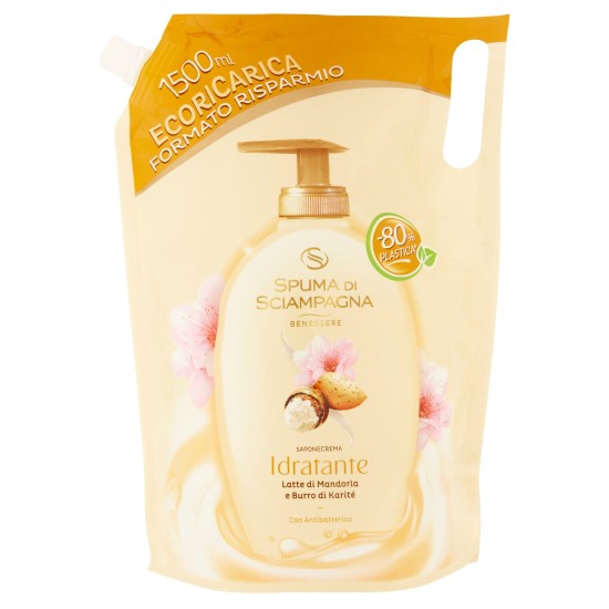 SPUMA DI SCIAMPAGNA SAPONE LIQUIDO ECORICCARICA LATTE DI MANDORLA E BURRO DI  KARITE' 1,5 LT