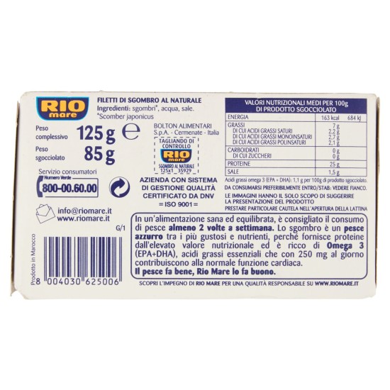 RIO MARE FILETTO SGOMBRO NATURALE 125 GR