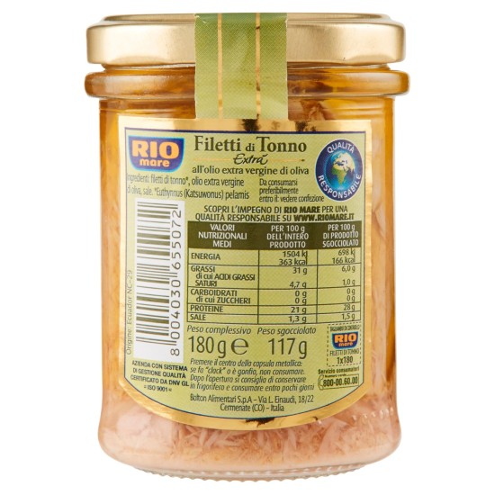 RIO MARE FILETTI DI TONNO OLIO EXTRA VERGINE D'OLIVA 180 GR  