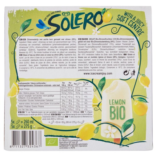 ALGIDA SOLERO BIO LIMONE X 5