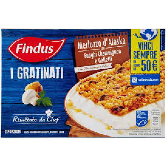 FINDUS MERLUZZO ALASKA GRATINATO CON FUNGHI CHAMPIGNON GR 380