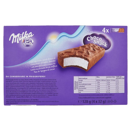 MILKA CHOCO SNACK CONFEZIONE  DA 32 PER 4